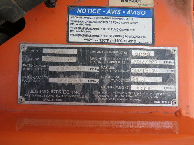 Used 2020 JLG T500J Towable Boom Lift