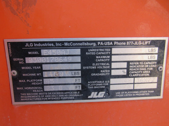 Used 2013 JLG E450AJ Articulating Boom Lift