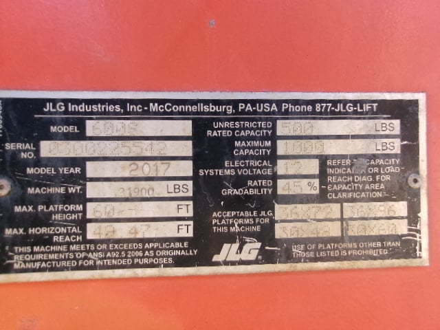 Used 2017 JLG 600S Telescopic Boom Lift