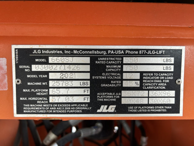 Used 2021 JLG 660SJ Telescopic Boom Lift