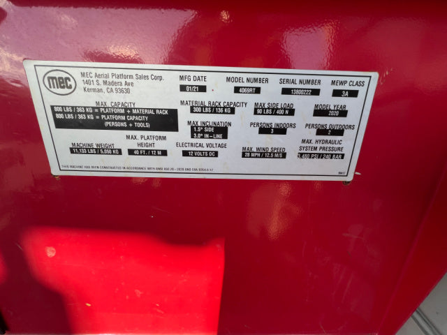 Used 2020 MEC 4069RT Scissor Lift