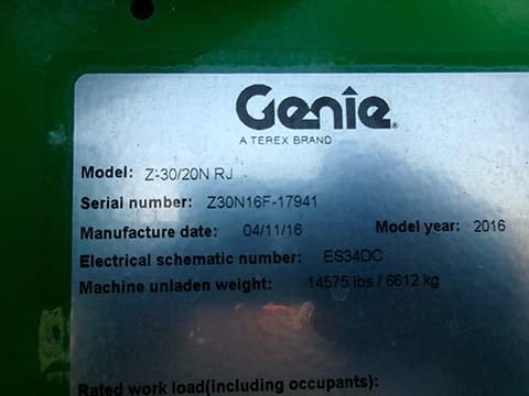 Used 2016 GENIE Z-30/20N RJ Articulating Boom Lift