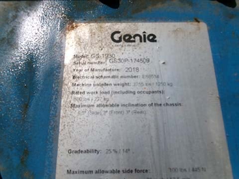 Used 2018 GENIE GS-1930 Scissor Lift