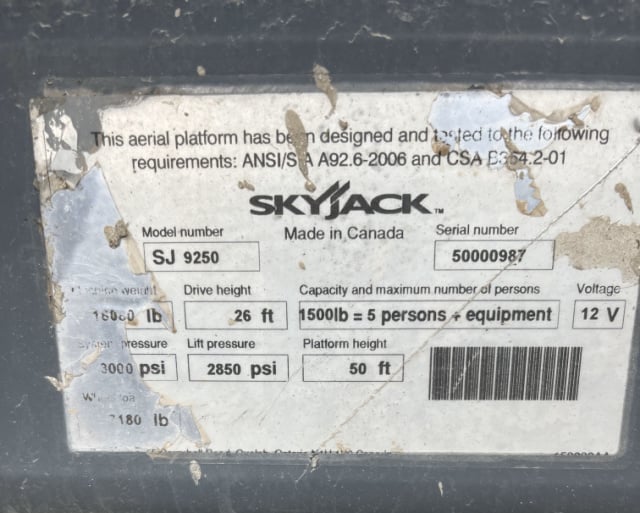 Used 2013 SKYJACK SJ9250 RT Scissor Lift