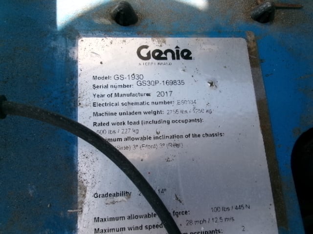 Used 2017 GENIE GS-1930 Scissor Lift