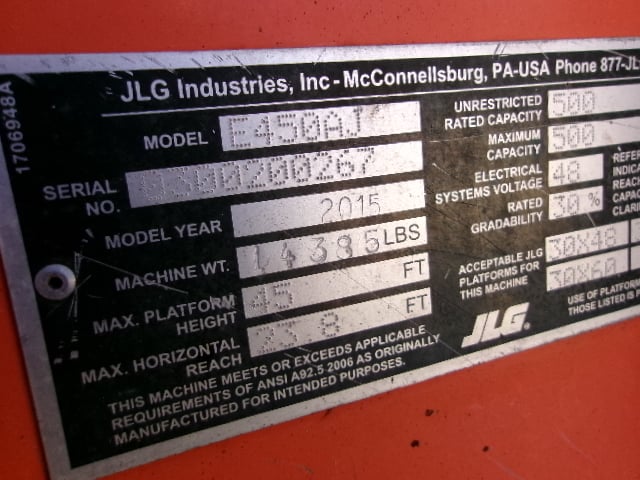 Used 2015 JLG E450AJ Articulating Boom Lift
