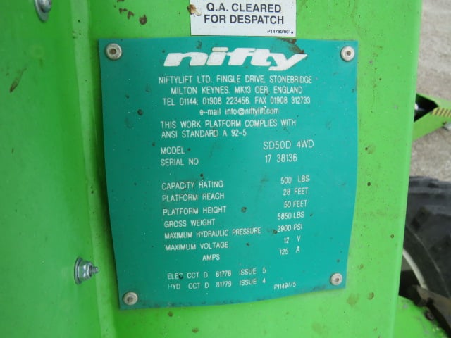 Used 2018 NIFTYLIFT SD50D Self-Drive Boom Lift