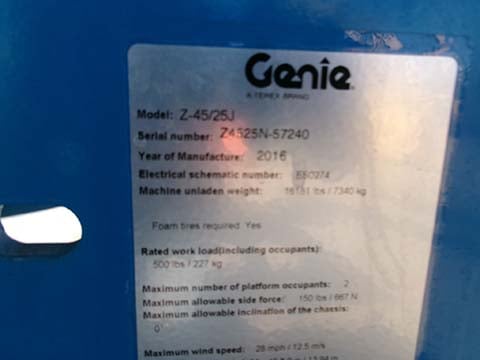 Used 2016 GENIE Z-45/25J DC Articulating Boom Lift