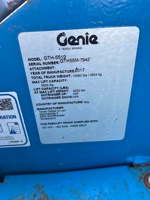 Used 2018 GENIE GTH-5519 Telehandler Forklift