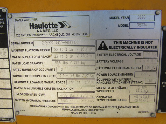 Used 2020 HAULOTTE 5533A Towable Boom Lift