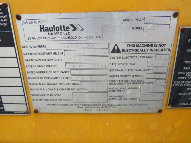 Used 2021 HAULOTTE 3632T Towable Boom Lift
