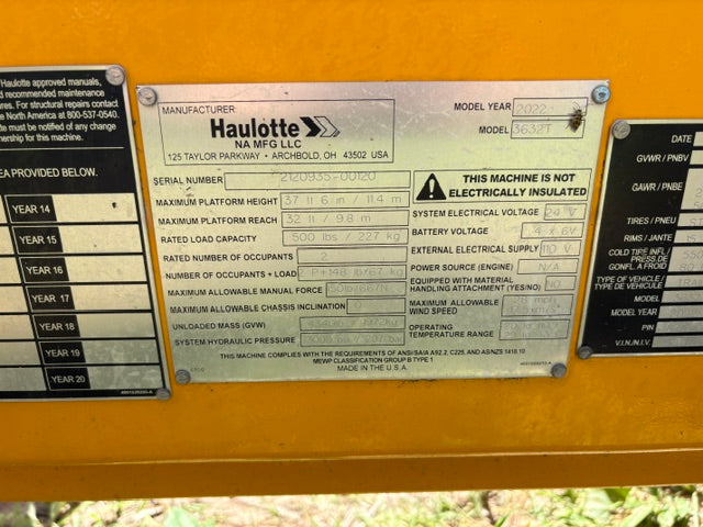 Used 2022 HAULOTTE 3632T Towable Boom Lift