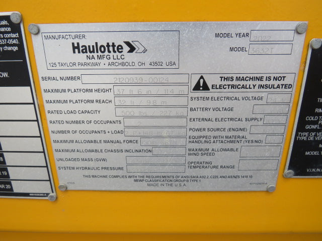 Used 2022 HAULOTTE 3632T Towable Boom Lift