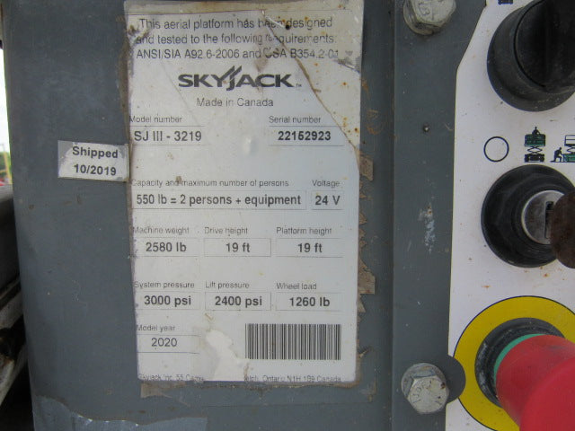 Used 2020 SKYJACK SJ3219 Scissor Lift
