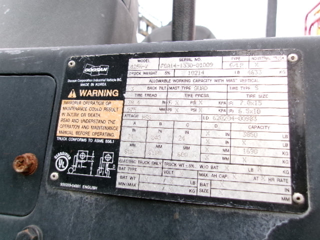 Used 2018 DOOSAN G25N-7 Straight Mast Forklift