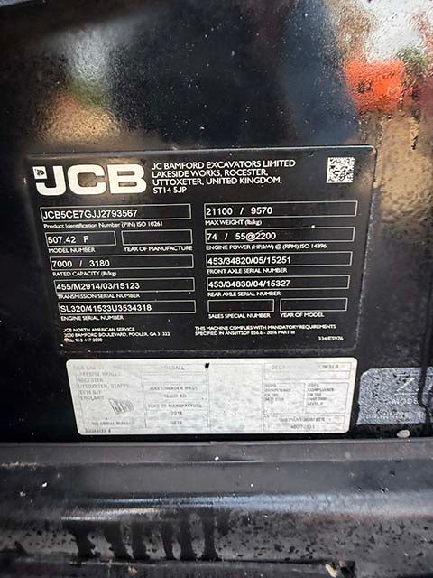 Used 2019 JCB 507-42 Telehandler Forklift