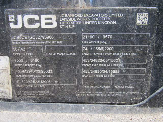 Used 2019 JCB 507-42 Telehandler Forklift