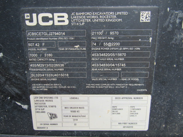 Used 2019 JCB 507-42 Telehandler Forklift