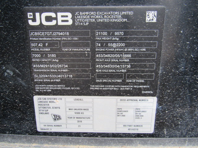 Used 2019 JCB 507-42 Telehandler Forklift