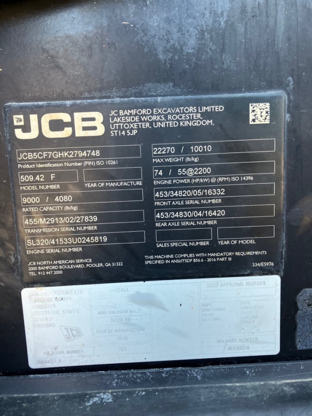 Used 2019 JCB 509-42 Telehandler Forklift
