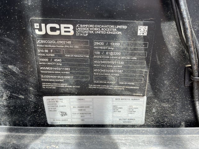 Used 2018 JCB 510-56 Telehandler Forklift