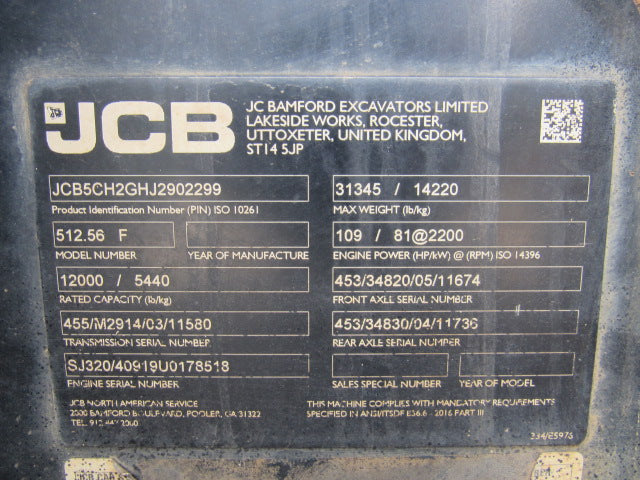 Used 2018 JCB 512-56 Telehandler Forklift