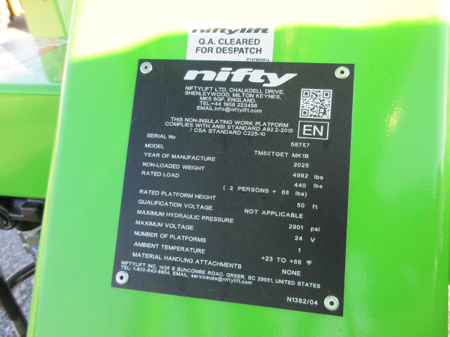 New 2026 NIFTYLIFT TM50TGT Towable Boom Lift