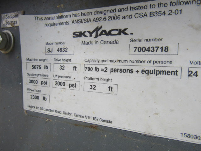 Used 2019 SKYJACK SJ4632 Scissor Lift