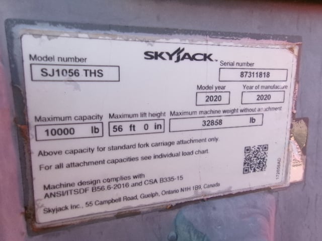 Used 2020 SKYJACK SJ1056 TH Telehandler Forklift