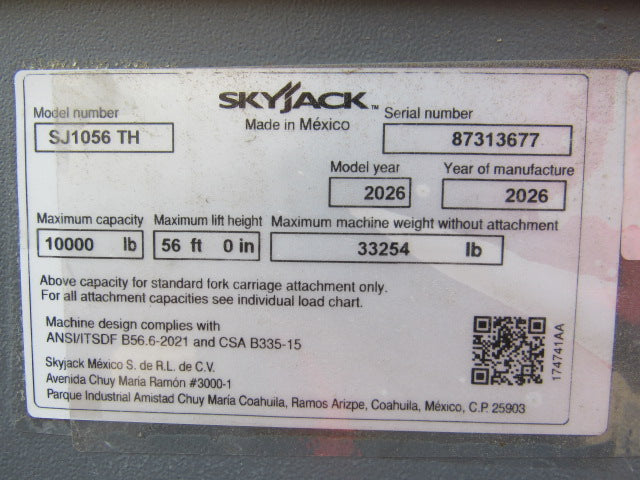 New 2026 SKYJACK SJ1056 TH Telehandler Forklift