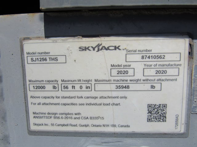 Used 2020 SKYJACK SJ1256 THS Telehandler Forklift