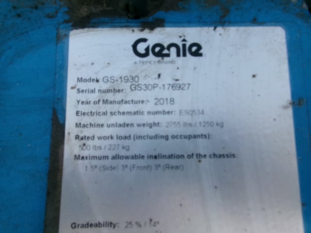 Used 2018 GENIE GS-1930 Scissor Lift