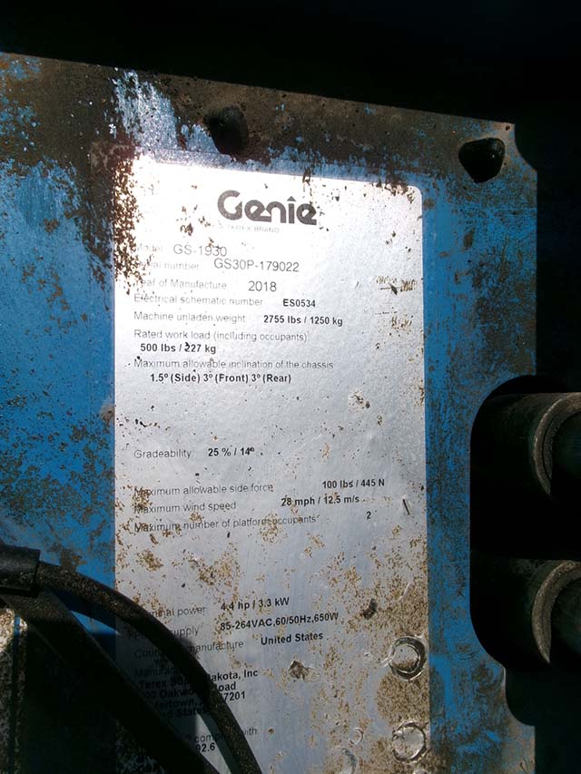 Used 2018 GENIE GS-1930 Scissor Lift