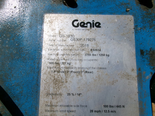 Used 2018 GENIE GS-1930 Scissor Lift