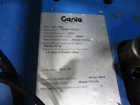 Used 2019 GENIE GS-1930 Scissor Lift