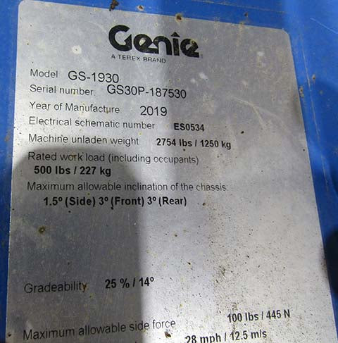 Used 2019 GENIE GS-1930 Scissor Lift