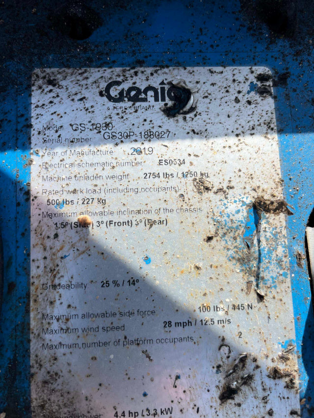 Used 2019 GENIE GS-1930 Scissor Lift