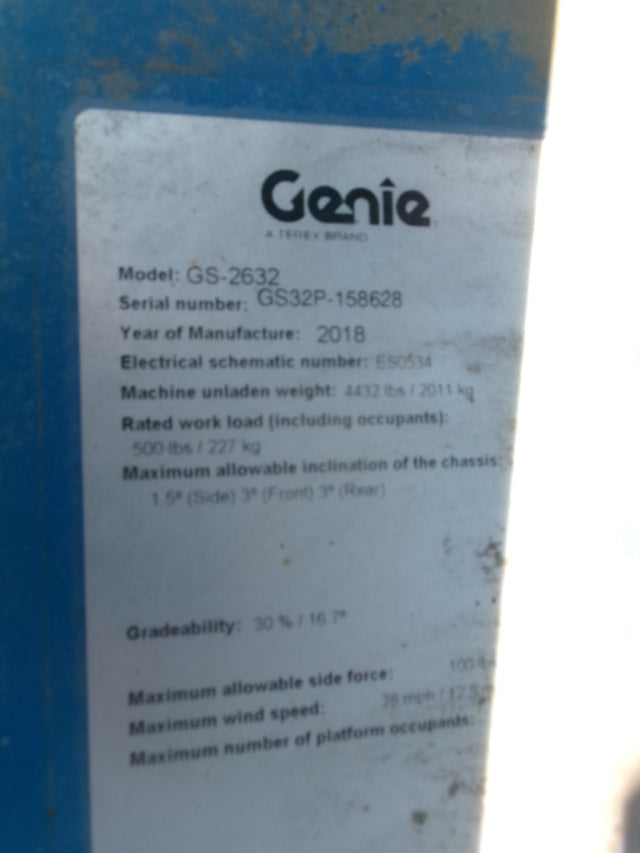 Used 2018 GENIE GS-2632 Scissor Lift