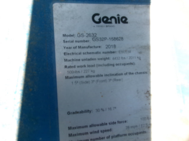 Used 2018 GENIE GS-2632 Scissor Lift