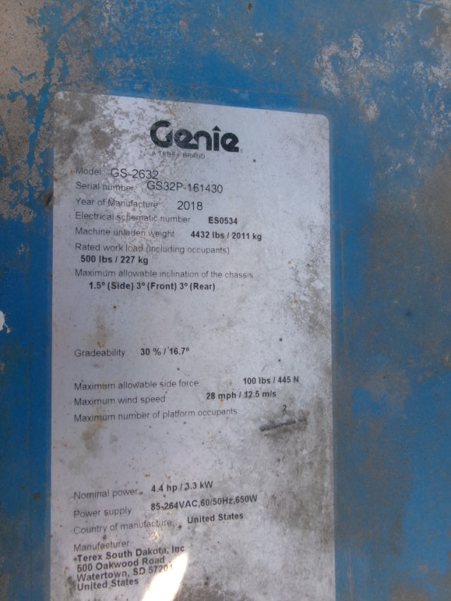 Used 2018 GENIE GS-2632 Scissor Lift
