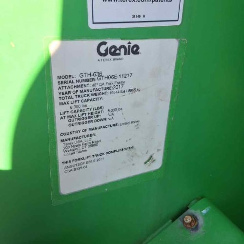 Used 2017 GENIE GTH-636 Telehandler Forklift