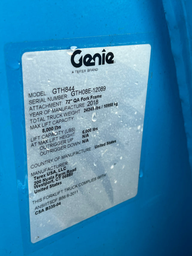 Used 2018 GENIE GTH-844 Telehandler Forklift