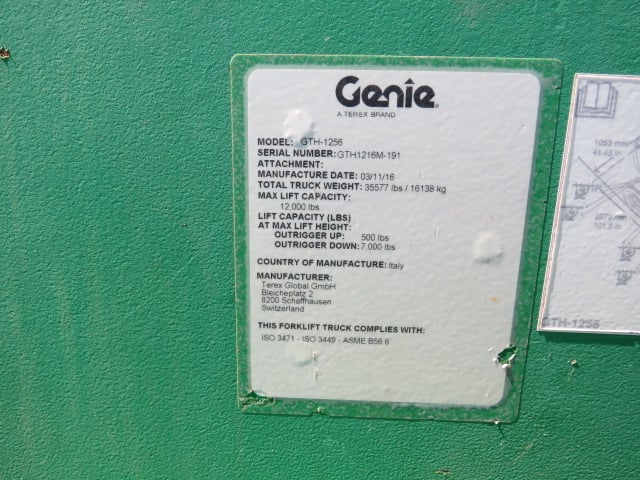 Used 2016 GENIE GTH-1256 Telehandler Forklift