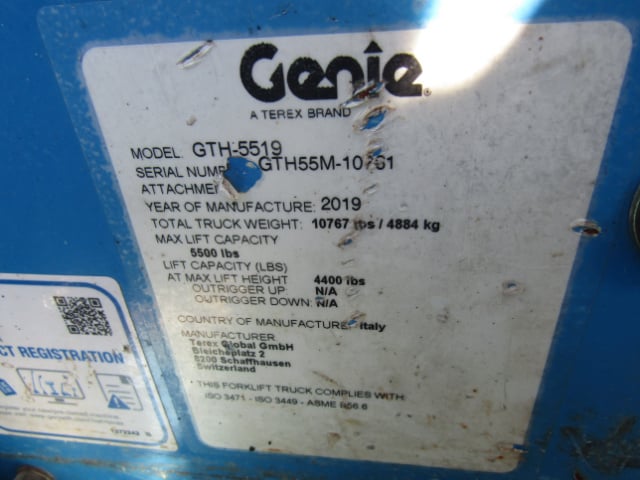 Used 2019 GENIE GTH-5519 Telehandler Forklift