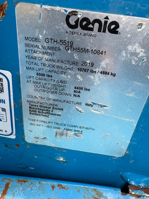 Used 2019 GENIE GTH-5519 Telehandler Forklift