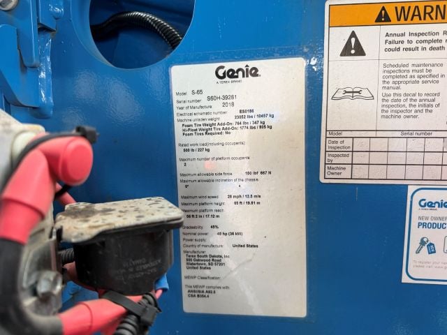 Used 2018 GENIE S-65 Telescopic Boom Lift