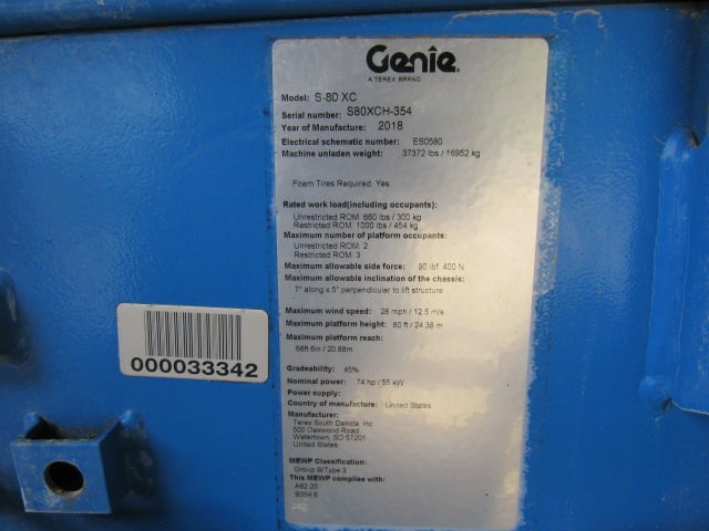 Used 2018 GENIE S-80 XC Telescopic Boom Lift