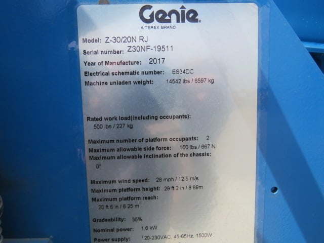 Used 2017 GENIE Z-30/20N RJ Articulating Boom Lift