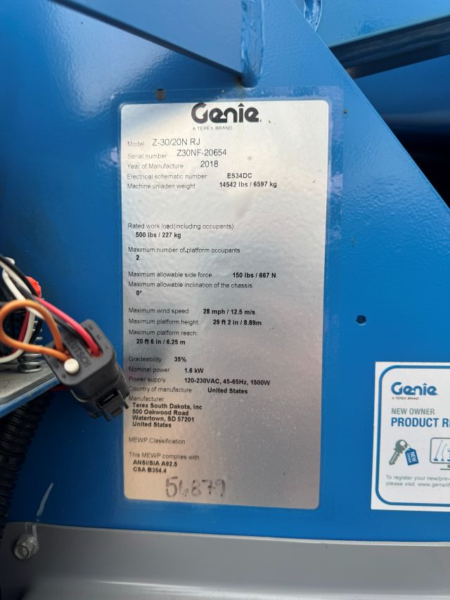 Used 2018 GENIE Z-30/20N RJ Articulating Boom Lift