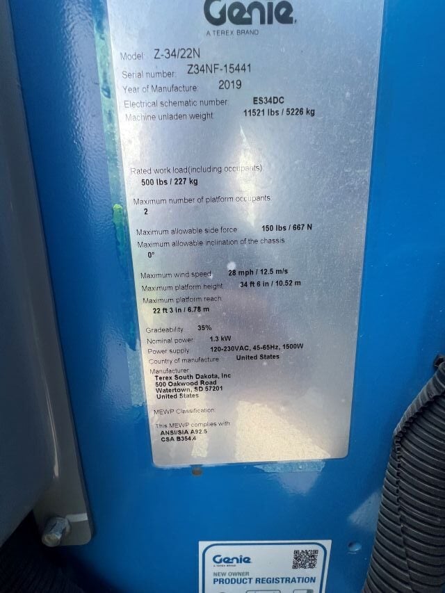 Used 2019 GENIE Z-34/22N Articulating Boom Lift